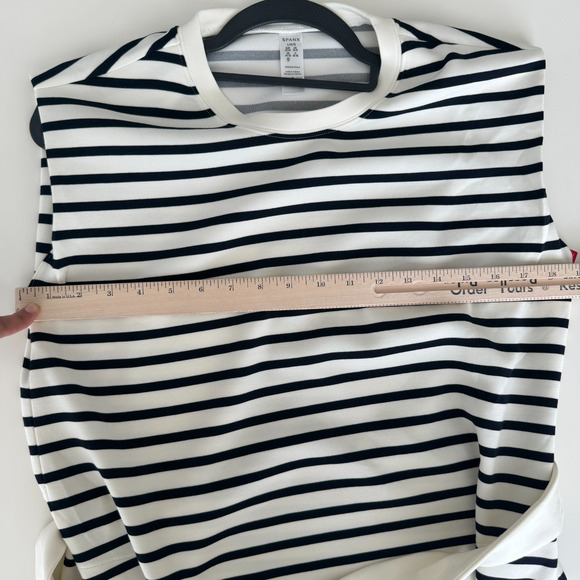 SPANX Air Essentials Tank Dress Large Cream Black Stripe Sleeveless Minimalist - Picture 10 of 12